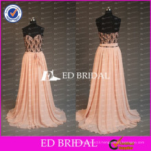 2017 ED Bridal Real Sample Sweetheart Sheer Black Lace Bodice Peach Chiffon Skirt Long Prom Dresses